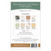 back cover of pattern booklet showing project specifications and fabric swatches.