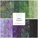 Graphic of green, purple and black batik fabrics within the mystic vineyard collection FQ set