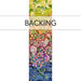 Full width of fabric image of ombre fabric moving from a gradient of yellow to magenta to blue and covered with flowers and bees with a blue banner at the top that reads 