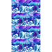 Lengthwise border stripe fabric of several polar bears against a swirling blue and purple sky