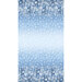 Icy blue ombre running yardage, transitioning from pale tossed snowflakes to a thick forest of snowy trees