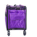 Purple suitcase with wheels with a front pocket, designed for easy transportation.