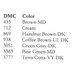 Table listing DMC color codes and their corresponding alternative colors.