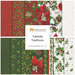 Collage of red and green fabrics featuring cardinals, poinsettias, holly, and scrolls.