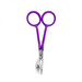 Purple-handled scissors with a rounded duckbill tip and shiny metal blades.