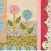 Colorful patchwork quilt featuring two flowers with buttons, set against a patterned background.