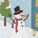 A close up on the snowman and tree of the wall hanging, showing applique and fabric details as well as the button embellishments.