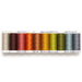 Ten spools of thread in a warm, autumnal palette on a white background.