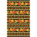 A digital image of border stripe fabric featuring fruits, leaves, and plaid patterns on a black background