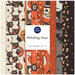 Collage of the witching hour fabrics layered over each other, from black to orange to cream