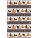 Digital image of border stripe fabric featuring black cats and jack o'lanterns