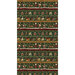 dark green border stripe fabric with wide stripes of Santas, reindeer, and quiet Christmas houses