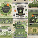 fabric evoking St. Patrick's Day featuring shamrocks, words, and trucks in colors of green orange and cream