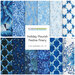 Collage of blue fabrics featuring holiday flora and bows included in the Holiday Flourish - Festive Finery FQ set in blue.