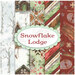 collage of fabrics in snowflake lodge in green, red white and brown