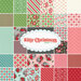 collage of Kitty Christmas fabric collection, in retro shades of green, red, pink, blue, and black