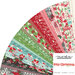 collage of Kitty Christmas fabric collection splayed in a fan, in retro shades of green, red, pink, blue, and black