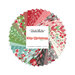 collage of Kitty Christmas fabric collection splayed in a circle, in retro shades of green, red, pink, blue, and black