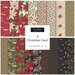 A collage of the red, green, cream, and black fabrics included in the A Christmas Carol FQ Set.