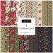 A collage of the red, green, cream, and black fabrics included in the A Christmas Carol FQ Set.