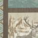 Collage featuring a deer in front of a mountain landscape with patterned borders.