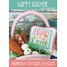 Cover of the Happy Easter pattern, showing the completed project tucked into a pink easter basket with craft carrots and craft bird eggs.