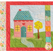 Close up of one block from the "Welcome Home in Spring" quilt showing a pink house beside a tree, a heart over the door.
