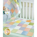 The completed Changing Pad, staged in a crib with mint green sheets. A diaper bag with a teddy bear can be seen, as well as the Patchwork Flannel Receiving Blanket.