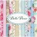 Collage of the light blue, pink, and cream floral fabrics included in the Belle Fleur collection.