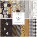 Collage of brown and gray coffee themed fabrics included in the Coffee Life collection.