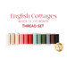 12 spools of thread arranged from lightest to darkest on a white background below the text graphics that read "English Cottages Block of the Month Thread Set."