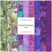 collage of the Oriental Gardens fabrics in the purple FQ set in shades of purple, green, magenta, and blue