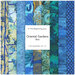 collage of the Oriental Gardens fabrics in the blue FQ set in shades of blue, teal, and aqua