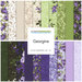 Collage of the purple and green floral fabrics included in the Georgina collection.