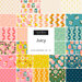 A collage of bright, retro themed fabrics included in the Juicy FQ Set by Ruby Star Society for Moda Fabrics