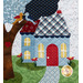 A close up on a block featuring a large light blue house with a tree in the front yard where two adorable birds sit on a branch.