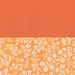 Two fabric patterns: left features white polka dots on orange, right has floral designs on a lighter orange background.