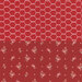 Red fabric split in half: one side features small floral patterns, the other has a hexagonal grid design.