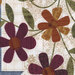 Scanned in swatch of the panel fabric, demonstrating details and scale on three calico flowers.