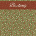 A swatch of Christmas green fabric, packed with a calico print of tiny red, white, and pink flowers. A crimson banner at the top reads 