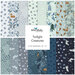 Collage of fabrics in Twilight Creatures FQ Set featuring forest animals in shades of blue