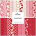 A collage of white, pink, and red fabrics included in the Sweetheart FQ Set