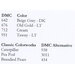 Table listing DMC color codes and their corresponding alternative colors.