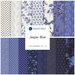 A collage of white and blue fabrics included in the Jasper Blue fabric collection