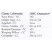 Table listing DMC color codes and their corresponding alternative colors.