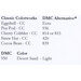 Table listing DMC color codes and their corresponding alternative colors.