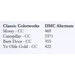 Table listing DMC color codes and their corresponding alternative colors.