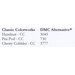 Table showing Classic Colorworks and their DMC alternatives: Hazelnut - CC (3045), Pea Pod - CC (730), Cherry Cobbler - CC (3777).
