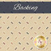 A swatch of cream fabric with tossed red, navy blue, earth green, and golden yellow floral emblems and circle dots. A navy blue banner at the top reads 