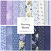 A collage of blue, purple, and white floral fabrics included in the Morning Blooms FQ Set.